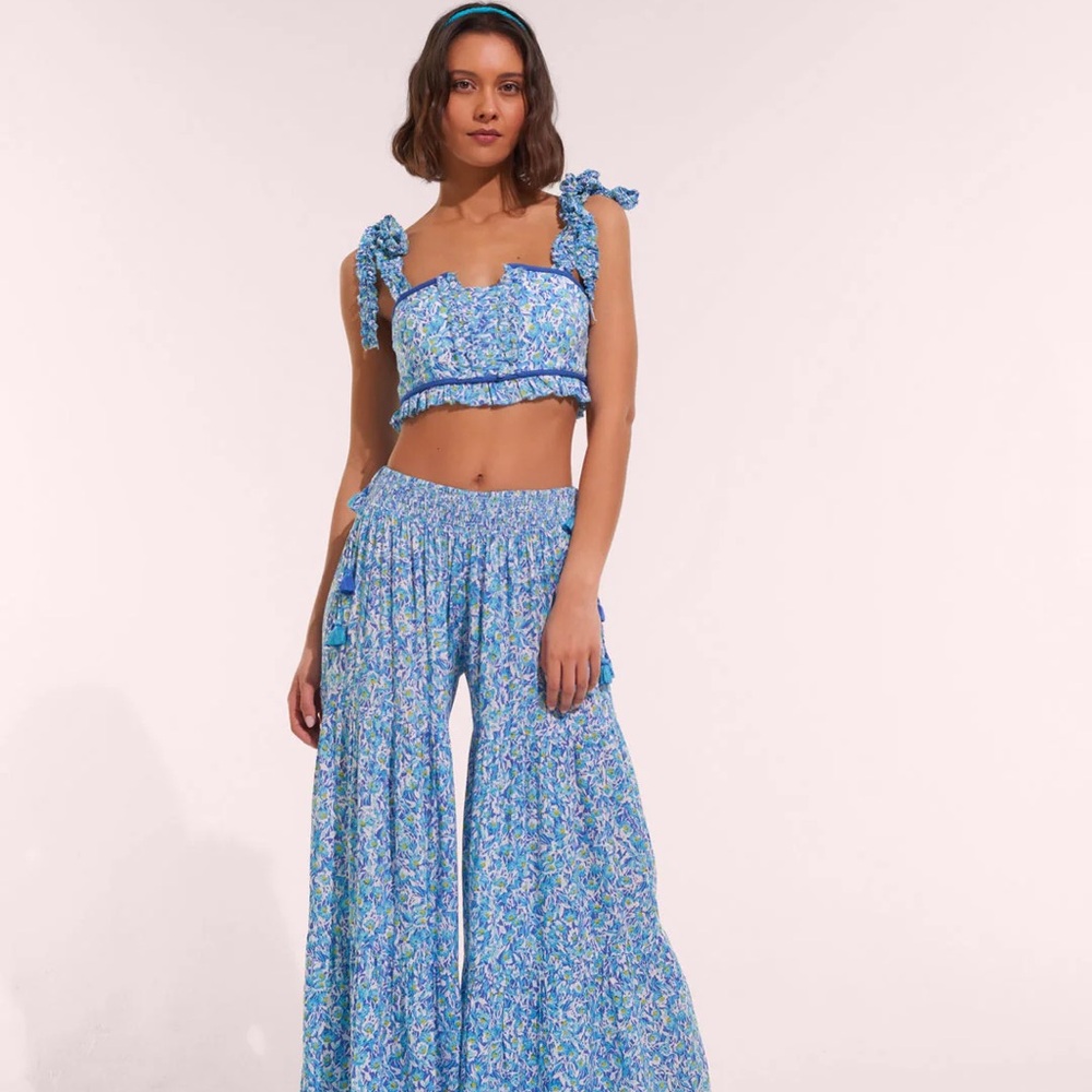 Poupette St. Barth Blue Wide Leg PANT SOLEDAD
